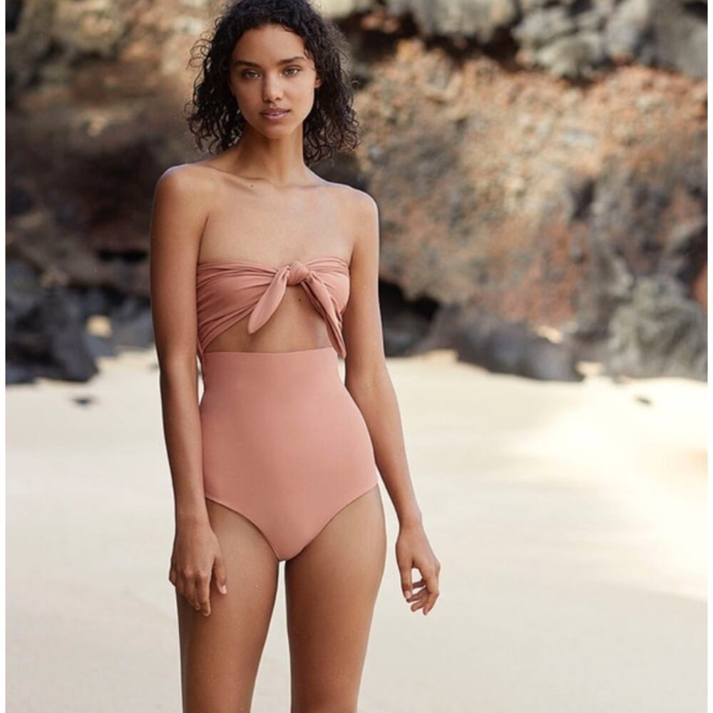 Mikoh Nude-Tan High-Waist Tie-Front One-Piece Swimsuit